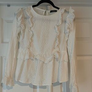 SHEIN Cream Lace Ruffle Blouse